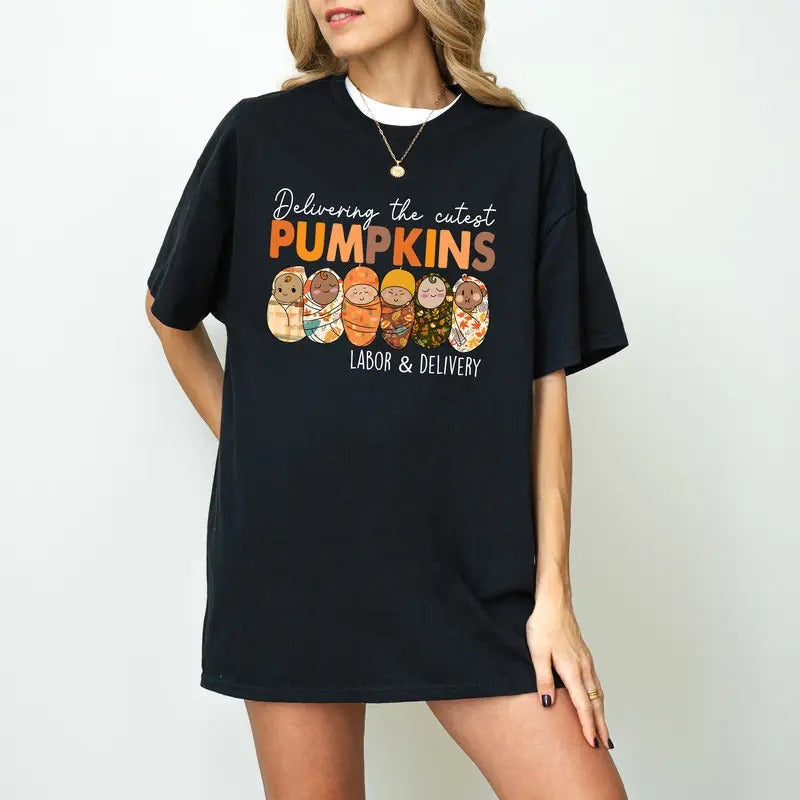 Delivering Cutest Pumpkins Labor Delivery Nurse - Adult & Kids T-Shirts, Sweatshirts & Hoodies apparel design preview 1