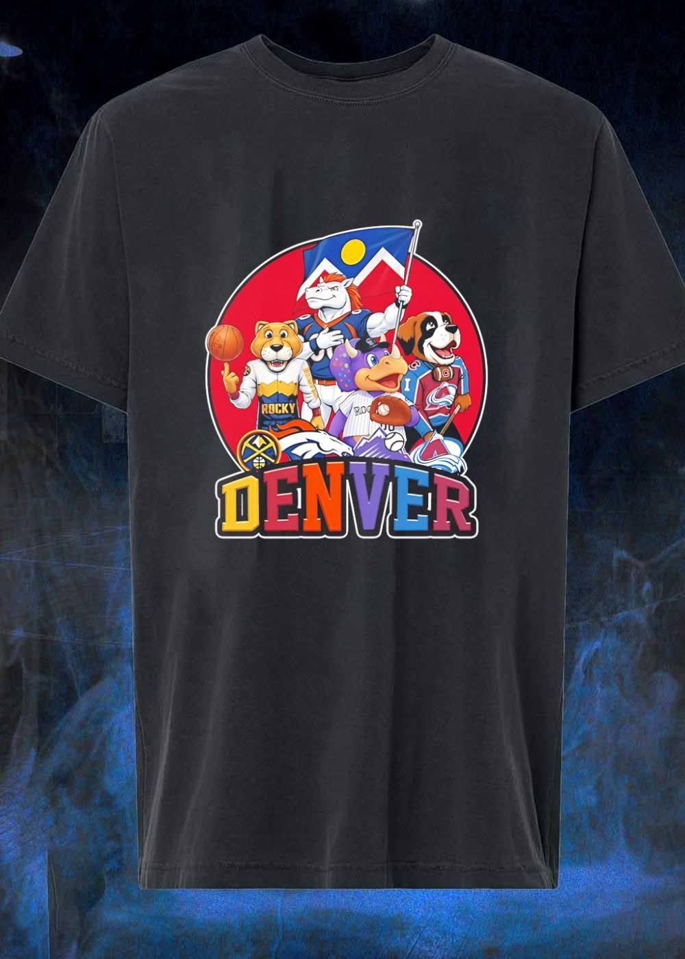 Denver Mascots with Colorado Flag and Sport Equipment - Adult & Kids T-Shirts, Sweatshirts & Hoodies apparel design preview 1