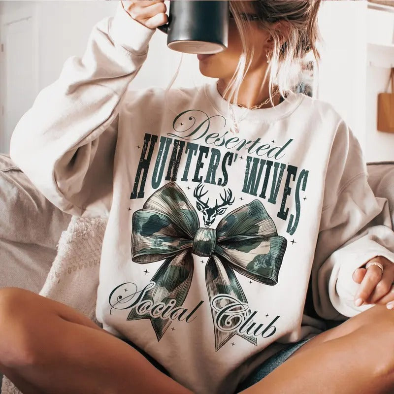 Deserted Hunters Wives Camo Hunting Wife Bow Deer - Adult & Kids T-Shirts, Sweatshirts & Hoodies apparel design preview 1