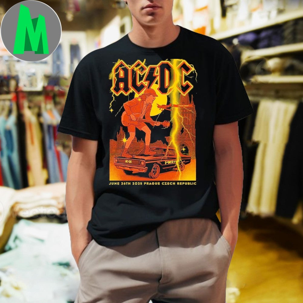 Design ACDC Prague Czech Republic PWR UP Tour 2025 At - Adult & Kids T-Shirts, Sweatshirts & Hoodies apparel design preview 1