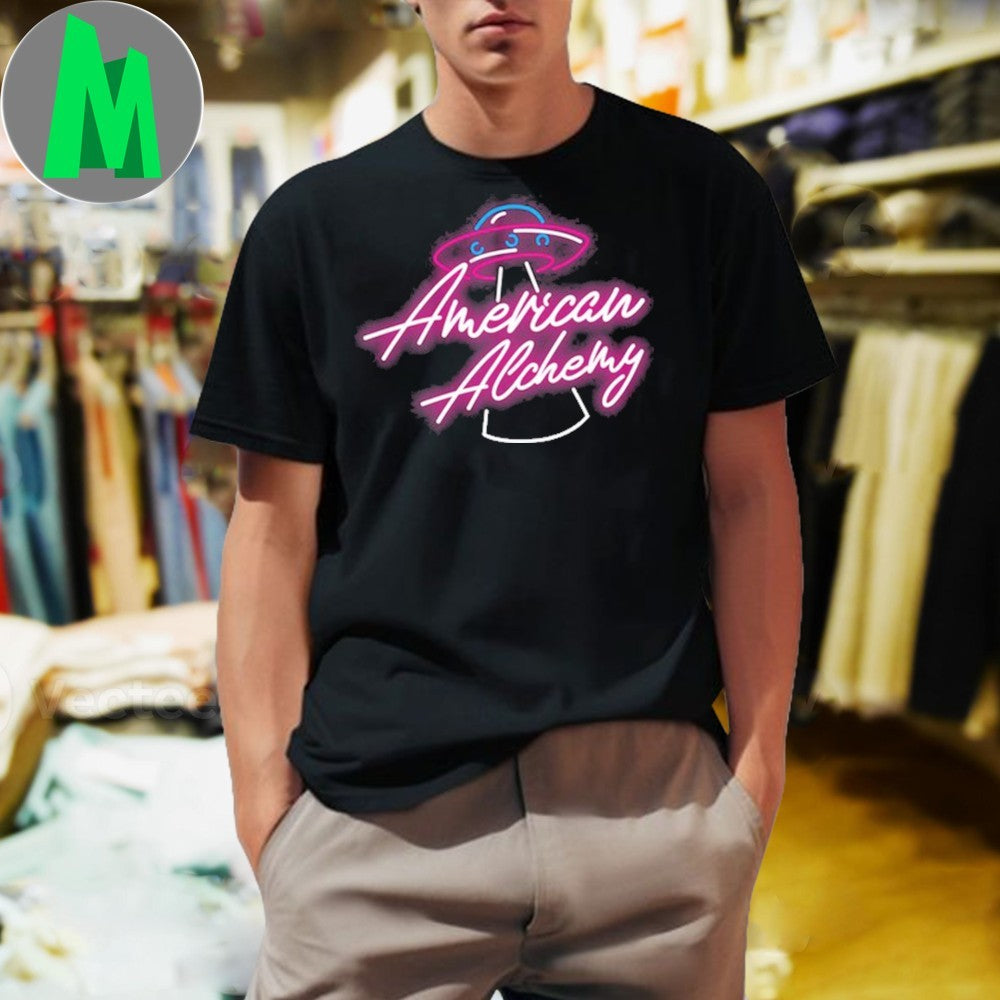 Design American Alchemy Logo UFO Alien Neon Sci-Fi - Adult & Kids T-Shirts, Sweatshirts & Hoodies apparel design preview 1
