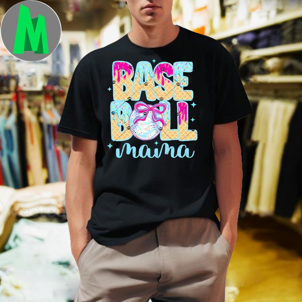Design Baseball Mama Mom Home Plate Ice Cream Drip - Adult & Kids T-Shirts, Sweatshirts & Hoodies apparel design preview 1