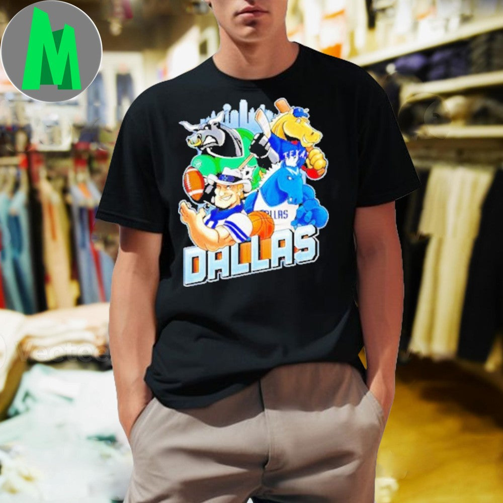 Design Black Dallas Sports Team Mascots City Skyline - Adult & Kids T-Shirts, Sweatshirts & Hoodies apparel design preview 1