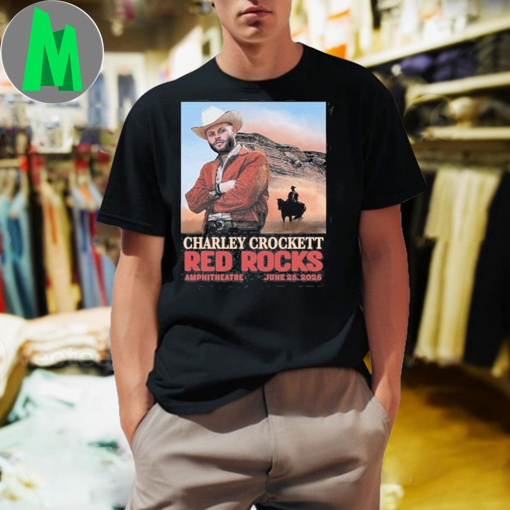 Design Charley Crockett Red Rocks Amphitheatre June - Adult & Kids T-Shirts, Sweatshirts & Hoodies apparel design preview 1