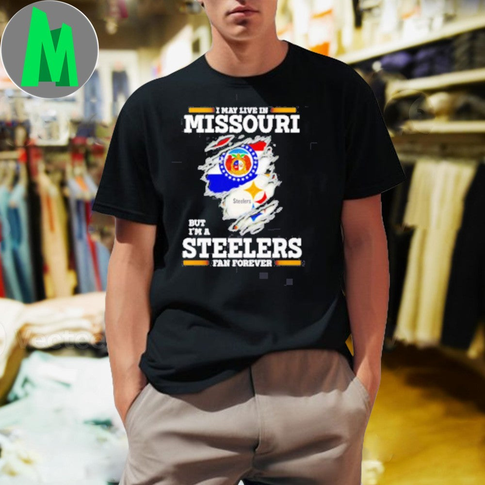 Design I may live in Missouri but I'm a Steelers fan - Adult & Kids T-Shirts, Sweatshirts & Hoodies apparel design preview 1