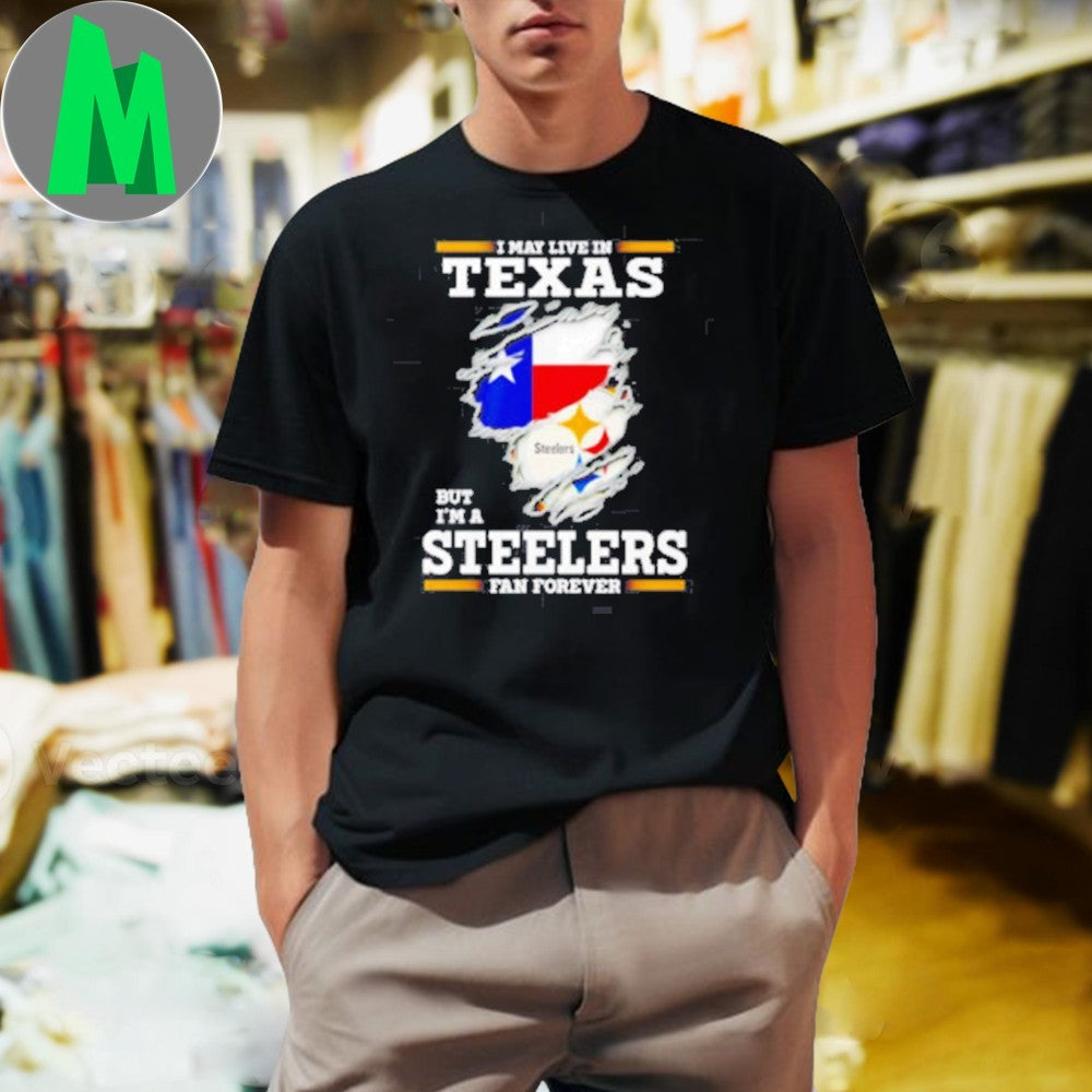 Design I may live in Texas but I'm a Steelers fan - Adult & Kids T-Shirts, Sweatshirts & Hoodies apparel design preview 1