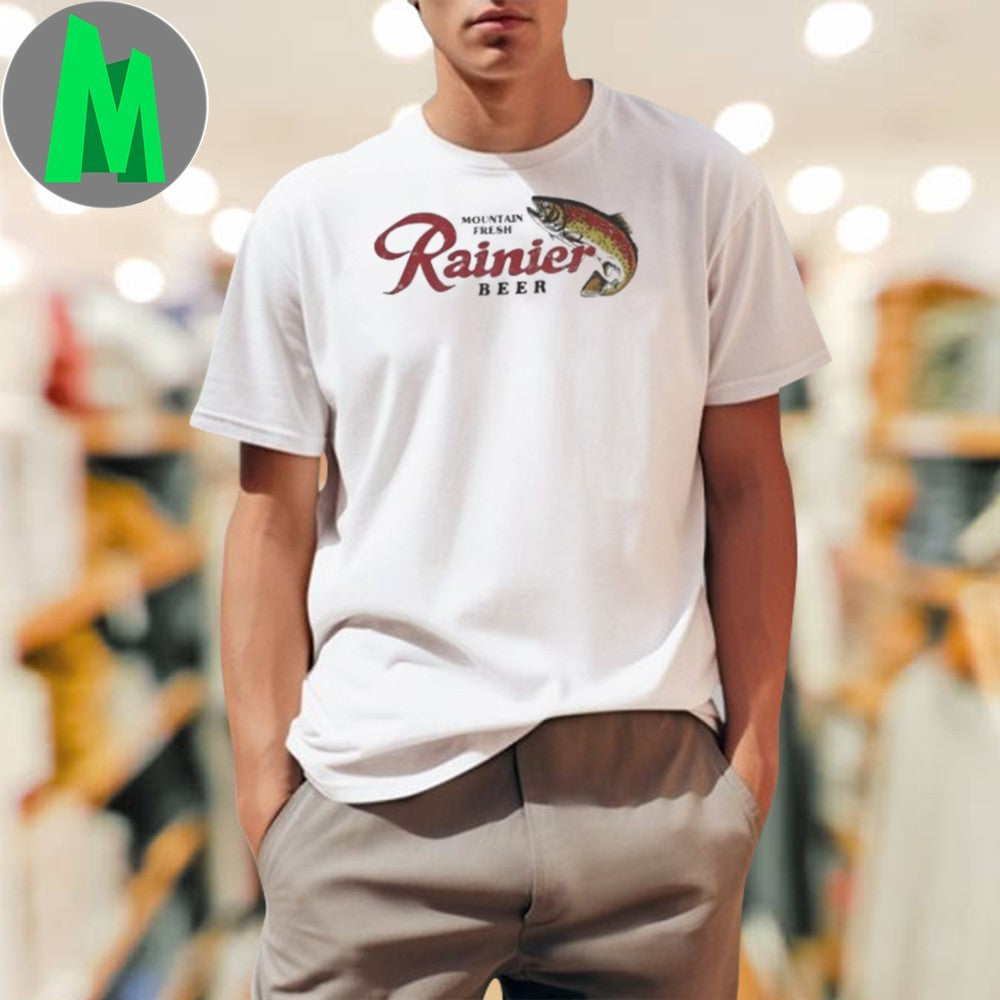 Design Mountain Fresh Rainier Beer Trout Fishing - Adult & Kids T-Shirts, Sweatshirts & Hoodies apparel design preview 1