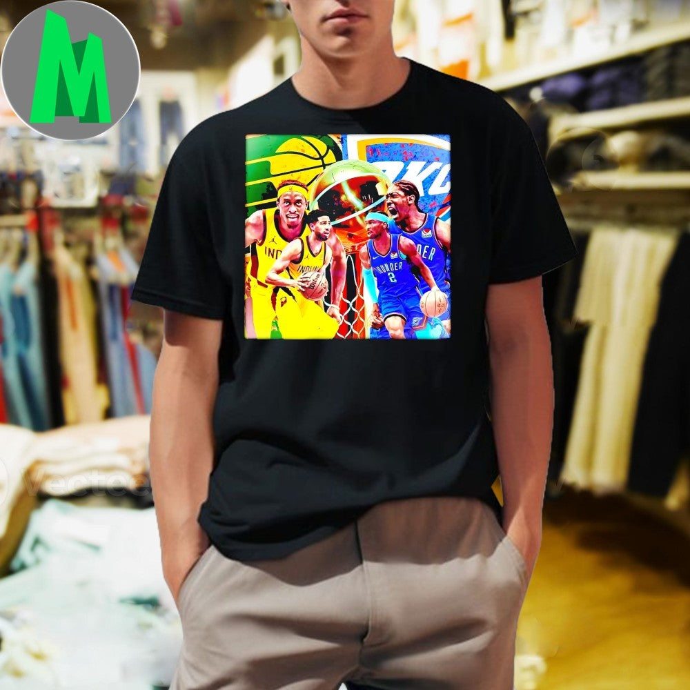 Design OKC Thunder vs Indiana Pacers Retro Basketball - Adult & Kids T-Shirts, Sweatshirts & Hoodies apparel design preview 1