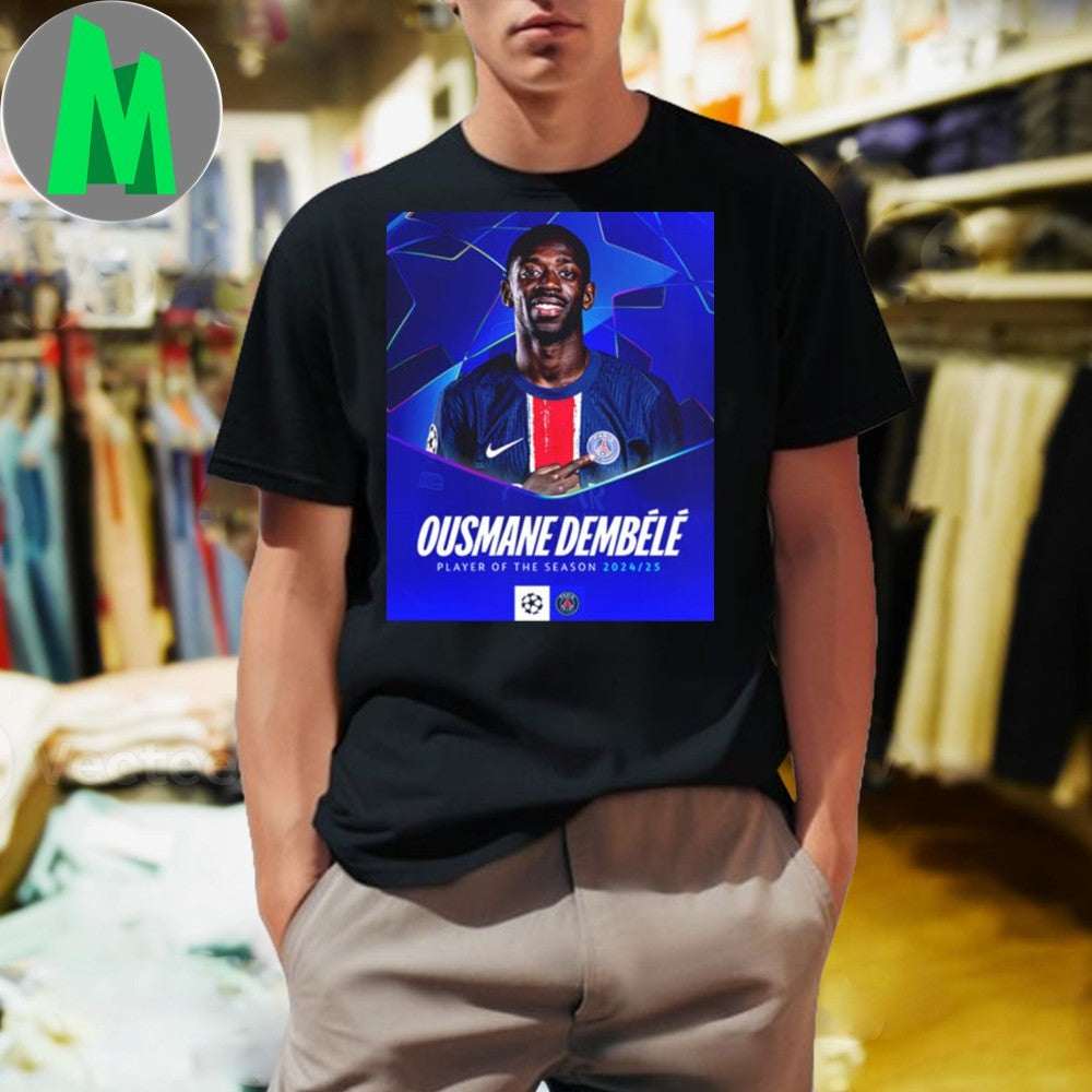 Design Ousmane Dembele Wins Title UEFA Champions - Adult & Kids T-Shirts, Sweatshirts & Hoodies apparel design preview 1