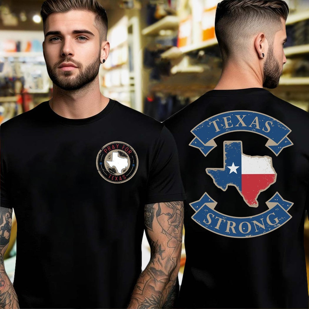 Design Pray For Texas Strong Map Two Sides - Adult & Kids T-Shirts, Sweatshirts & Hoodies apparel design preview 1