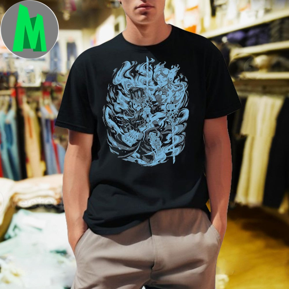 Design Two Flames Anime Manga Style Fantasy Warrior - Adult & Kids T-Shirts, Sweatshirts & Hoodies apparel design preview 1