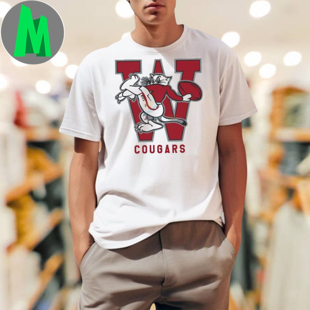 Design Wazzu Football Vintage Cougar Mascot 1963 - Adult & Kids T-Shirts, Sweatshirts & Hoodies apparel design preview 1