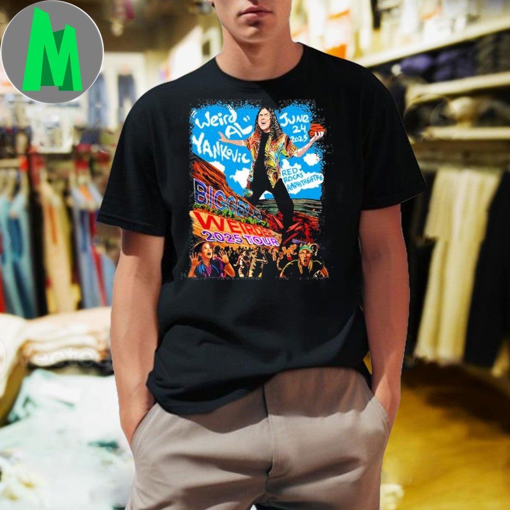 Design Weird Al Yankovic Bigger Weirder 2025 Tour Red - Adult & Kids T-Shirts, Sweatshirts & Hoodies apparel design preview 1