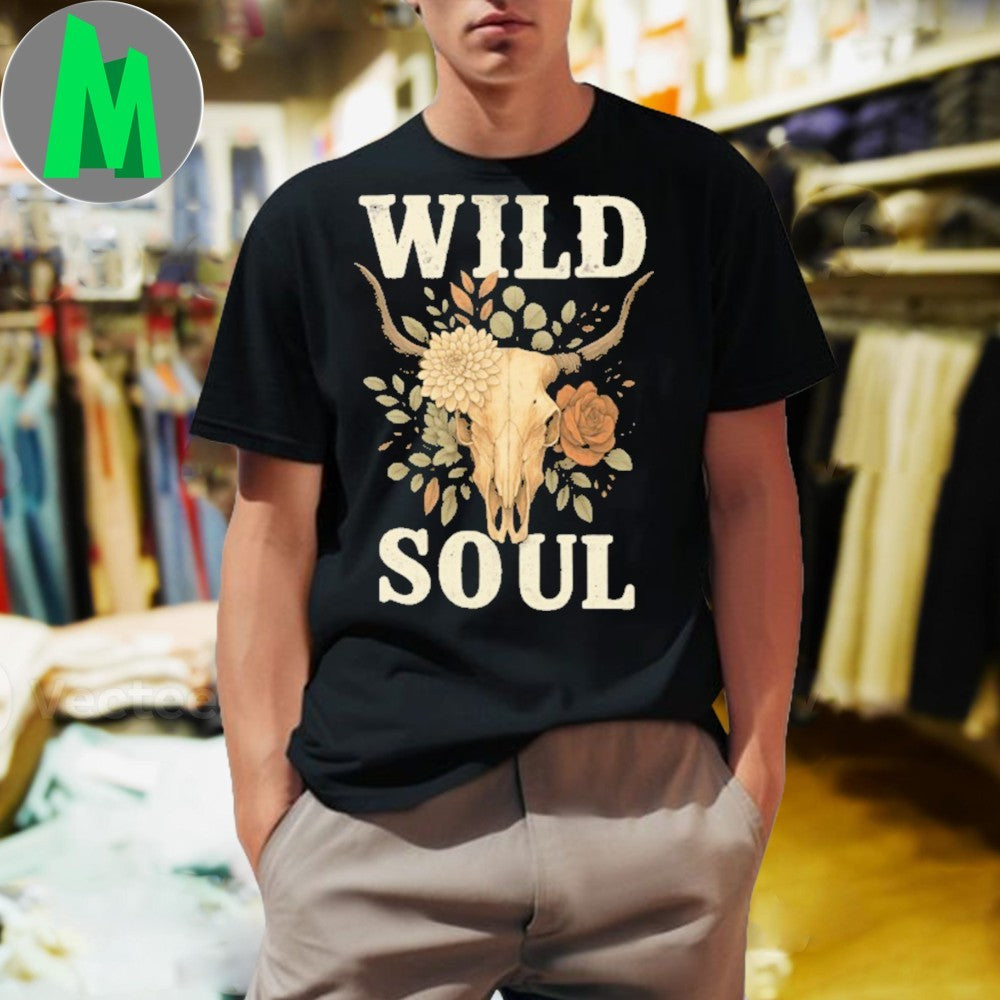 Design Wild Soul Boho Floral Bull Skull - Adult & Kids T-Shirts, Sweatshirts & Hoodies apparel design preview 1