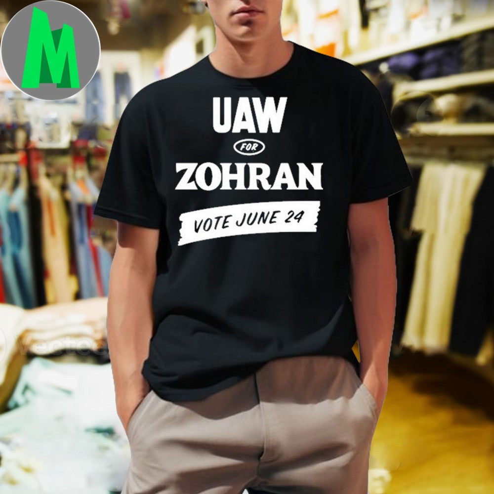 Design Zohran Kwame Mamdani UAW For Vote June 24 - Adult & Kids T-Shirts, Sweatshirts & Hoodies apparel design preview 1
