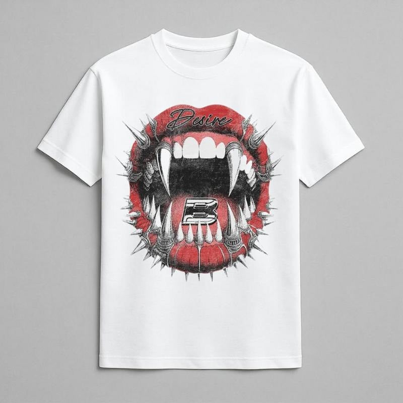 Desire Fangmouth Spiked Lips Chrome B Bite Art Y2k - Adult & Kids T-Shirts, Sweatshirts & Hoodies apparel design preview 1