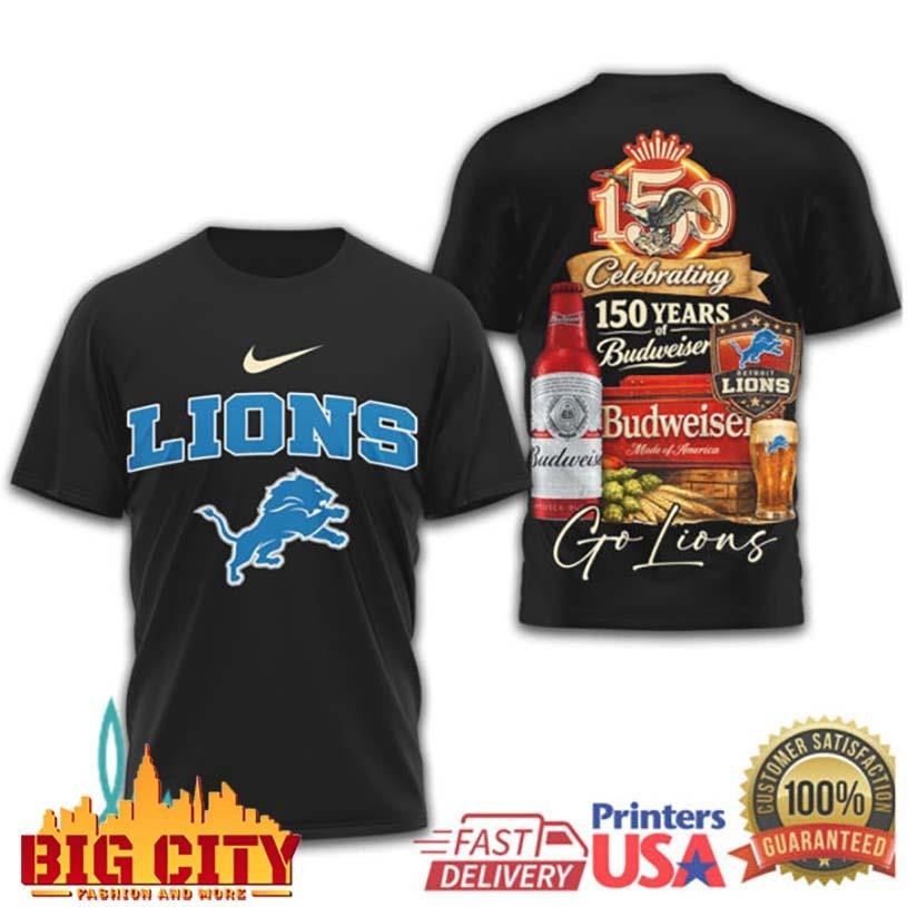 Detroit Lions x Budweiser 150 Years Celebration Beer - Adult & Kids T-Shirts, Sweatshirts & Hoodies apparel design preview 1