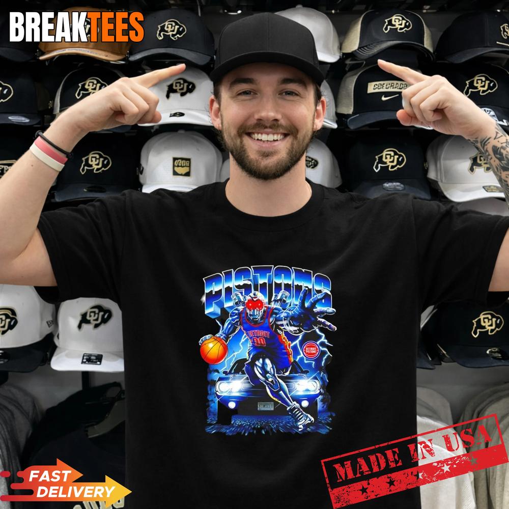Detroit Pistons NBA Horsepower Robot - Adult & Kids T-Shirts, Sweatshirts & Hoodies apparel design preview 1