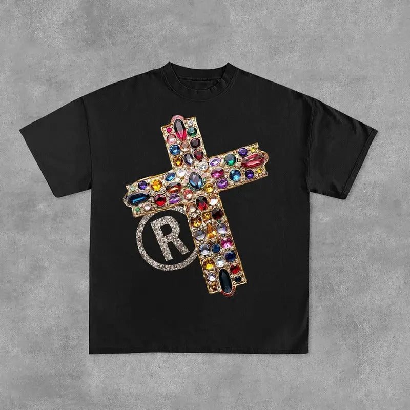 Diamond Cross Y2k Streetwear Print Casual Cotton - Adult & Kids T-Shirts, Sweatshirts & Hoodies apparel design preview 1