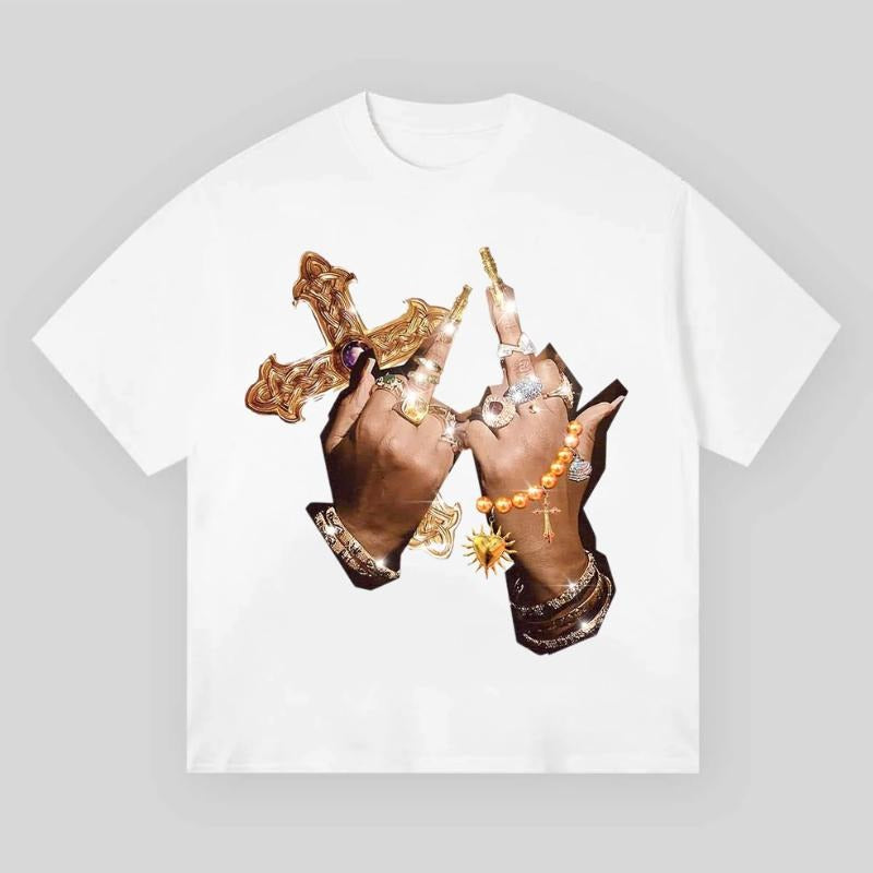 Diamond Ring Finger Print Vintage Y2k Cotton Medium - Adult & Kids T-Shirts, Sweatshirts & Hoodies apparel design preview 1