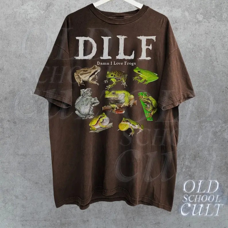 Dilf Damn I Love Frogs Frog 90s Vintage Retro Toad - Adult & Kids T-Shirts, Sweatshirts & Hoodies apparel design preview 1