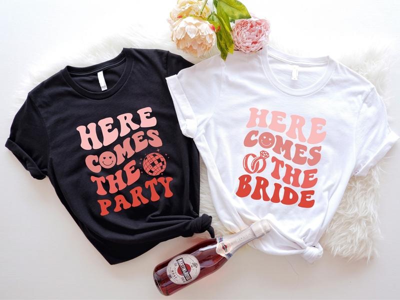 Disco Bachelorette Here Comes Bride Party Matching - Adult & Kids T-Shirts, Sweatshirts & Hoodies apparel design preview 1