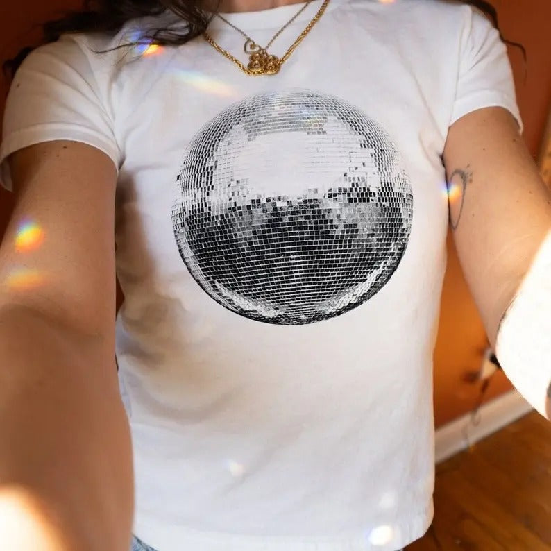Disco Ball 90s Baby Mirror Fitted Y2K Top Retro - Adult & Kids T-Shirts, Sweatshirts & Hoodies apparel design preview 1
