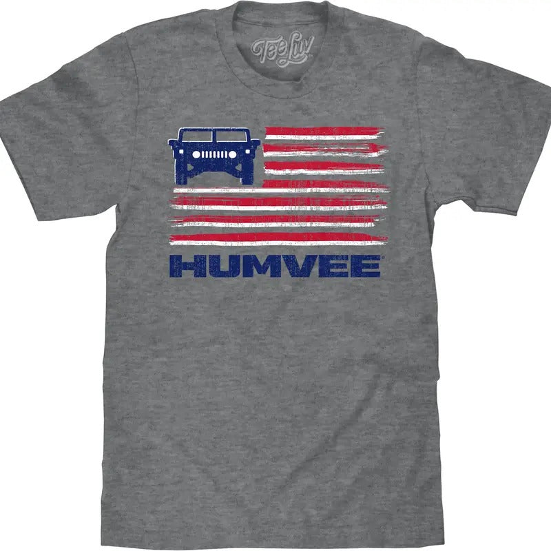 Distressed Humvee American Stars Stripes Graphite - Adult & Kids T-Shirts, Sweatshirts & Hoodies apparel design preview 1