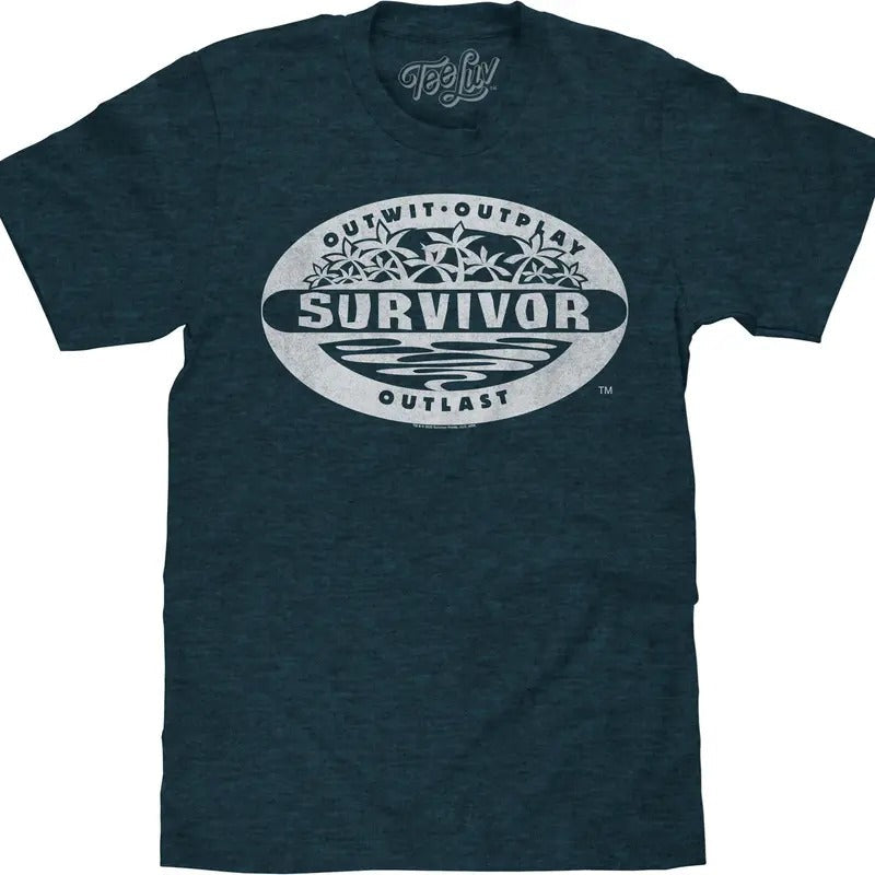 Distressed Survivor TV Show Logo Denim Black Heather - Adult & Kids T-Shirts, Sweatshirts & Hoodies apparel design preview 1