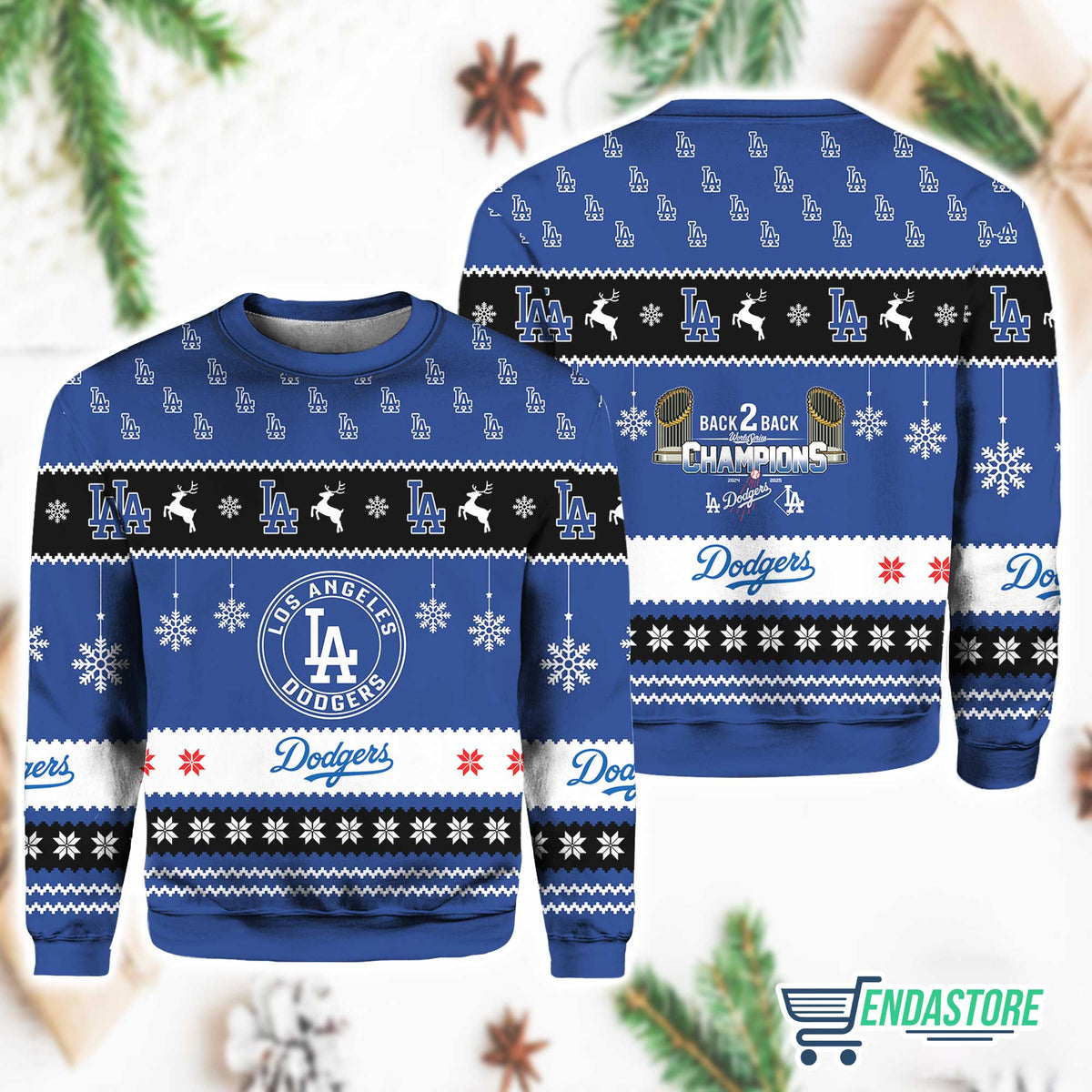 Dodger Back To Back World Series Champions 3D Ugly Christmas Sweater - Holiday Gift product image
