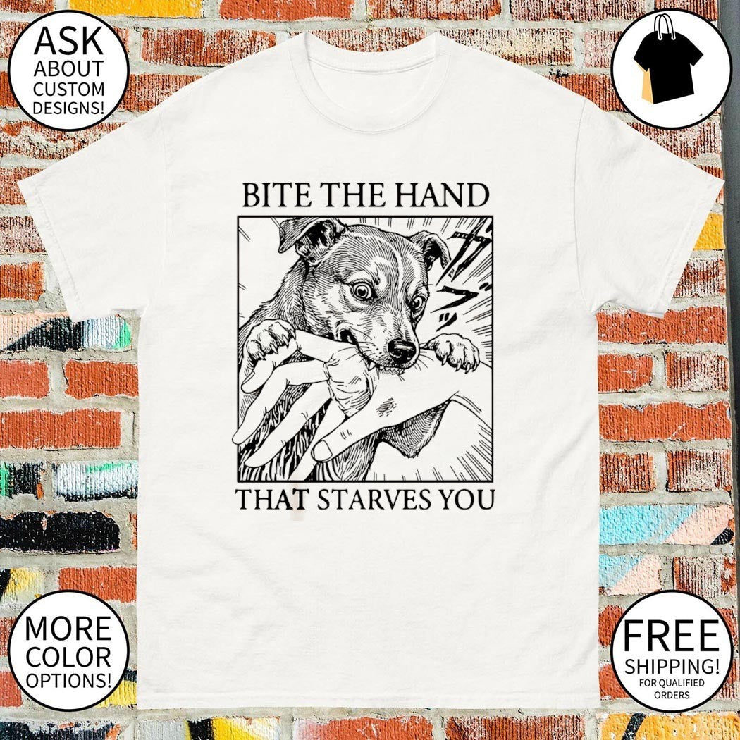 Dog bites hand that starves you vintage - Adult & Kids T-Shirts, Sweatshirts & Hoodies apparel design preview 1
