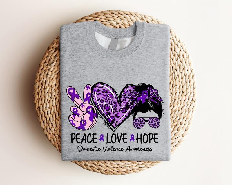 Domestic Violence Peace Love Purple Ribbon Survivor - Adult & Kids T-Shirts, Sweatshirts & Hoodies apparel design preview 1