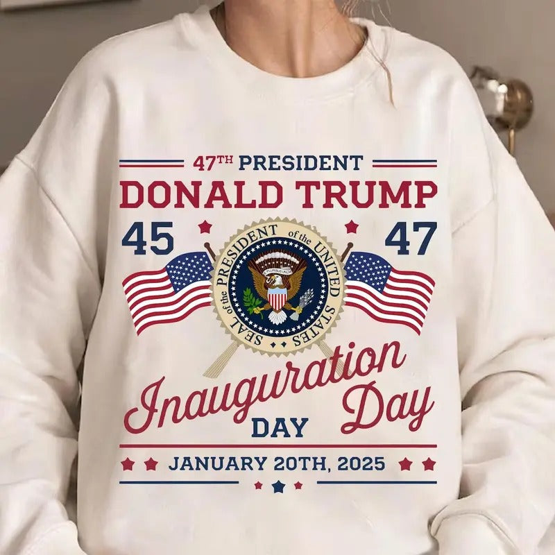 Donald Trump Inauguration Day 2025 47th US President - Adult & Kids T-Shirts, Sweatshirts & Hoodies apparel design preview 1