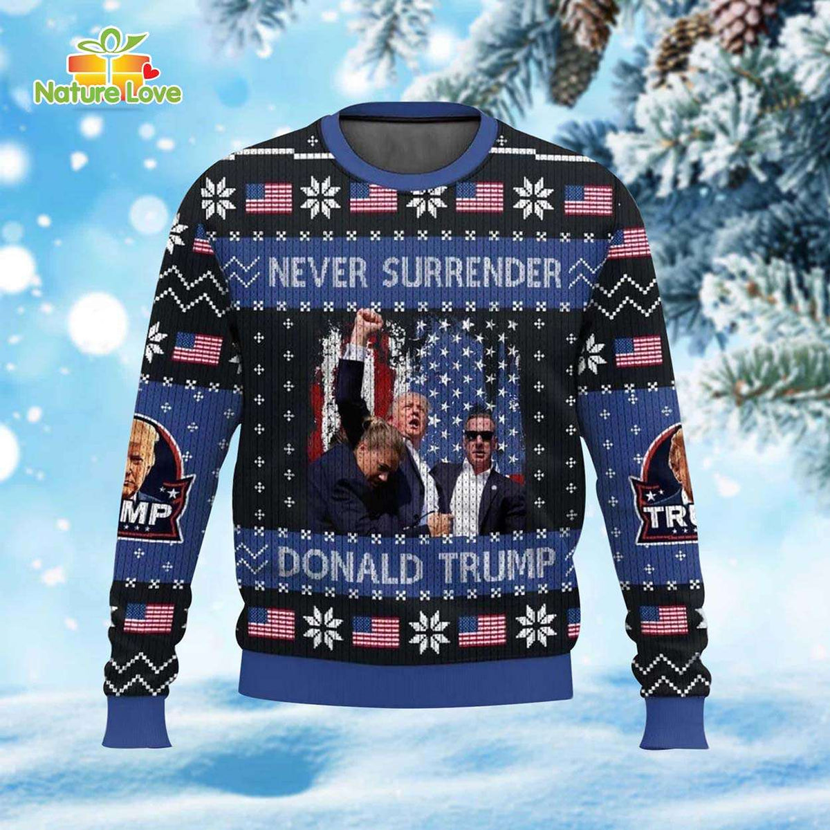 Donald Trump Never Surrender Political Ugly Christmas Sweater - Holiday Gift product image