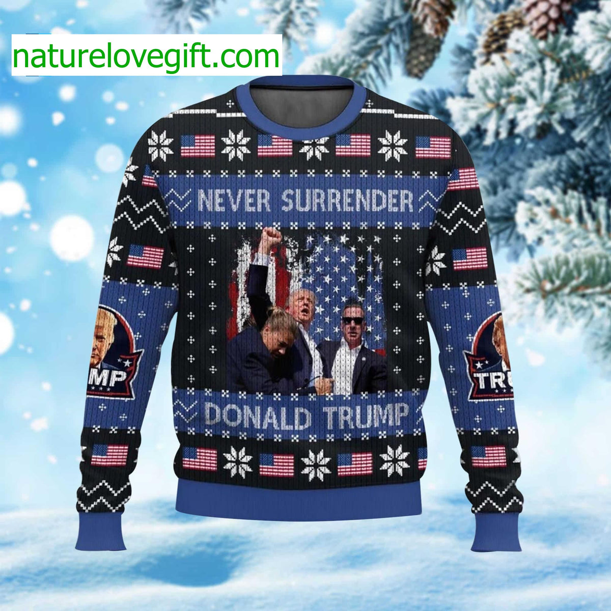 Donald Trump Never Surrender Ugly Christmas Sweater - Holiday Gift product image