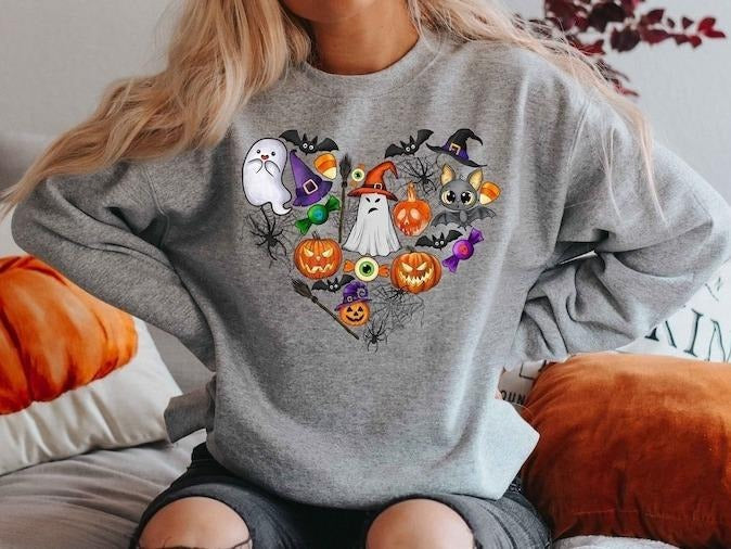 Doodles Halloween Cute Happy Heart - Adult & Kids T-Shirts, Sweatshirts & Hoodies apparel design preview 1