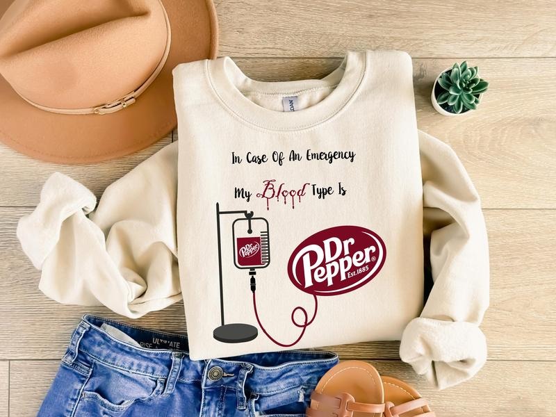 Dr Pepper My Blood Type Is Cute Her Soda - Adult & Kids T-Shirts, Sweatshirts & Hoodies apparel design preview 1