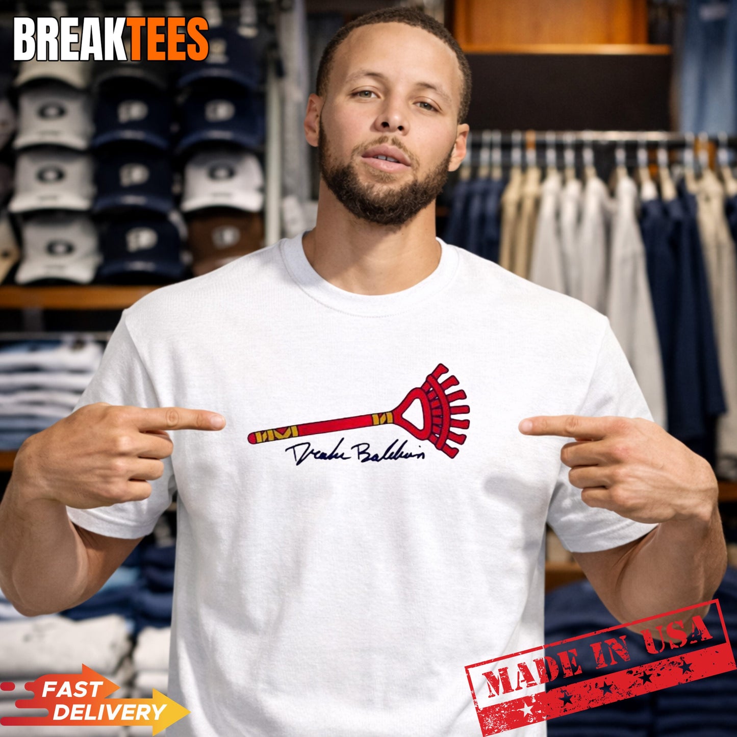 Drake Baldwin Atlanta Braves MLB Rake broom logo - Adult & Kids T-Shirts, Sweatshirts & Hoodies apparel design preview 1