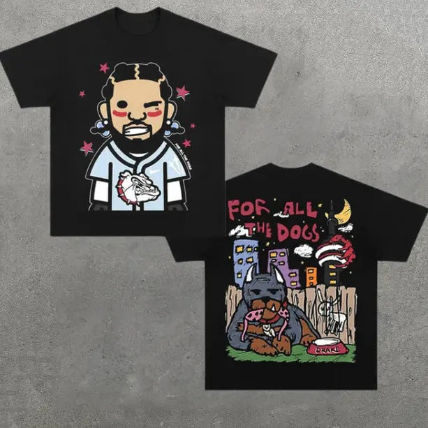 Drake Cartoon All Dogs Vintage 2 Sided Music Rap Pop - Adult & Kids T-Shirts, Sweatshirts & Hoodies apparel design preview 1