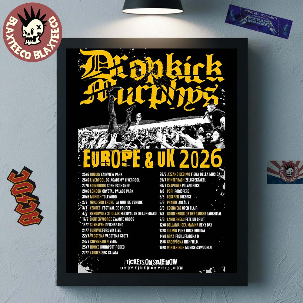 Dropkick Murphys Europe And UK 2026 Tour Schedule - Adult & Kids T-Shirts, Sweatshirts & Hoodies apparel design preview 1