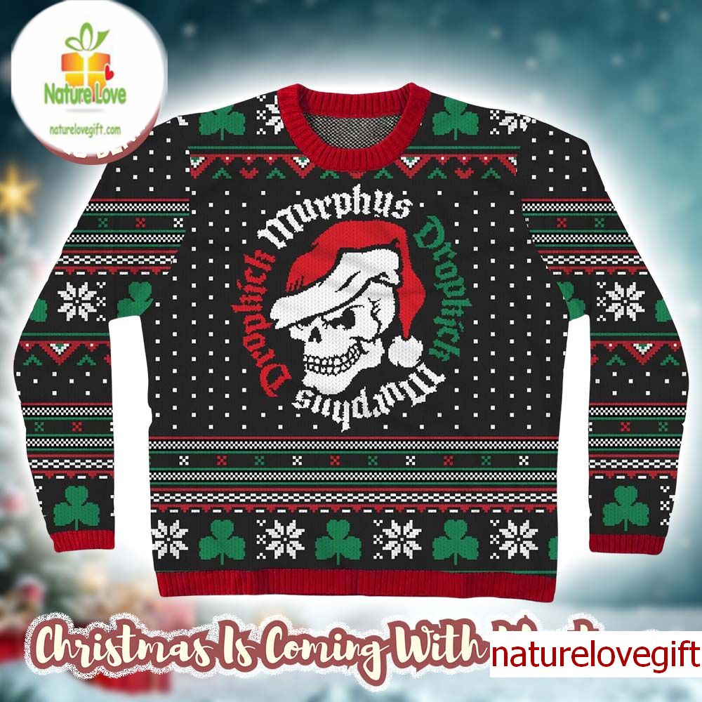 Dropkick Murphys Skull With Santa Hat Snowflakes Pattern Ugly Christmas Sweater - Holiday Gift product image
