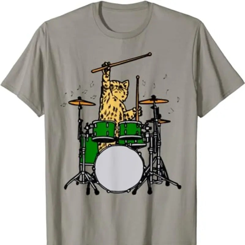 Drummer Cat Music Lover Musician Playing Drums - Adult & Kids T-Shirts, Sweatshirts & Hoodies apparel design preview 1