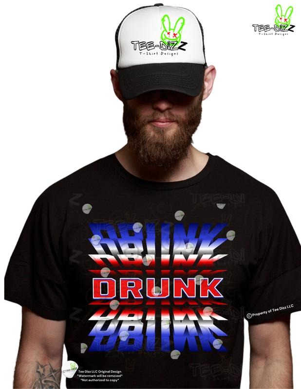 Drunk: Red White Blue 4th July Casual Regular Short - Adult & Kids T-Shirts, Sweatshirts & Hoodies apparel design preview 1