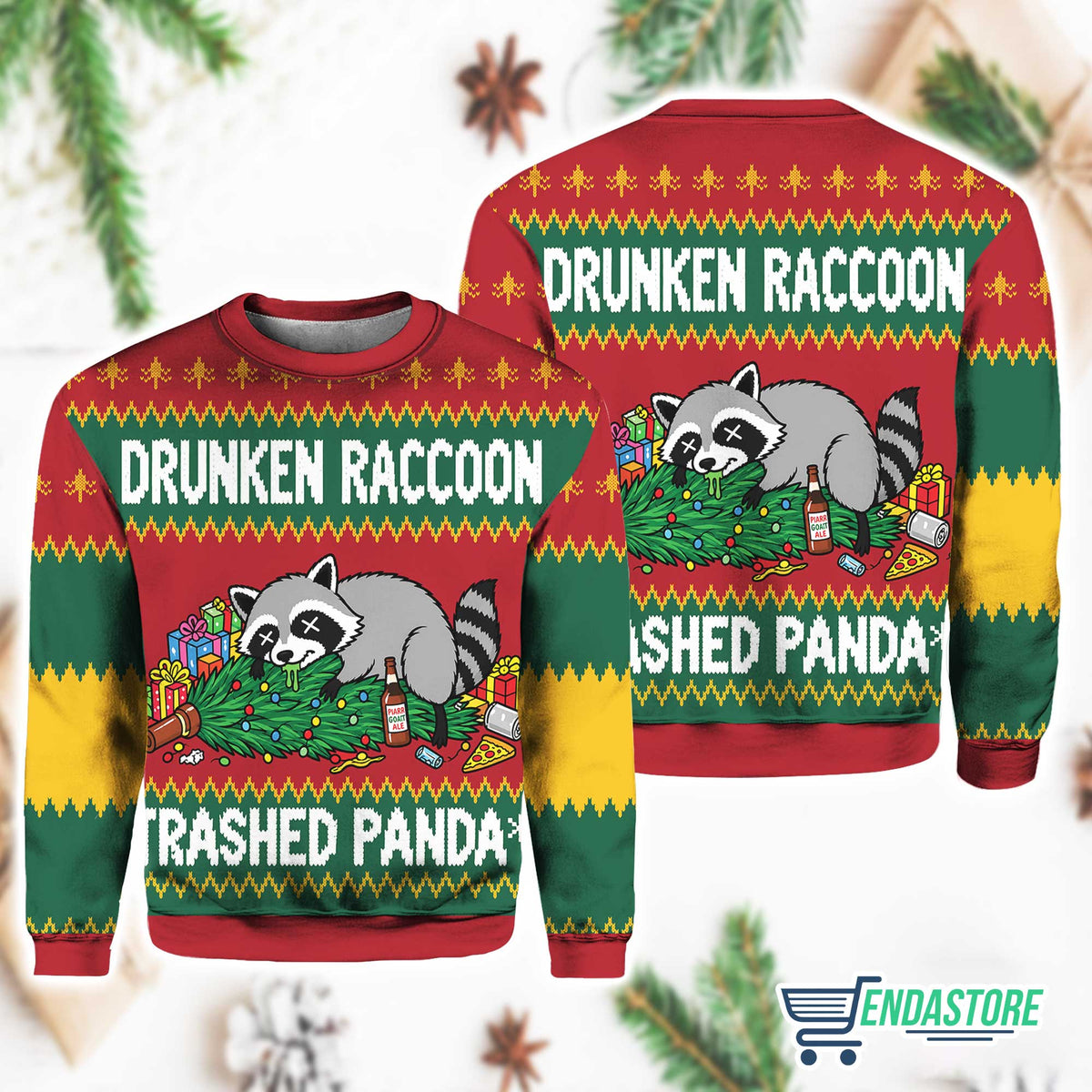 Drunken Raccoon Trashed Panda 3D Ugly Christmas Sweater - Gift Idea product image