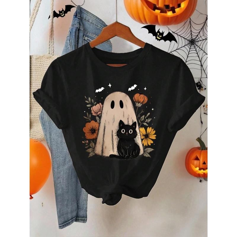 EMERY ROSE Halloween Cute Floral Ghost Loose Fit - Adult & Kids T-Shirts, Sweatshirts & Hoodies apparel design preview 1