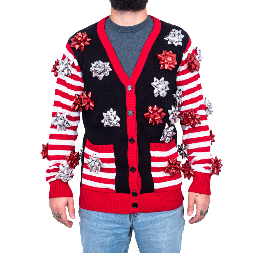 Gift Wrapping Bow Cardigan Ugly Christmas Sweater - Holiday Gift product image