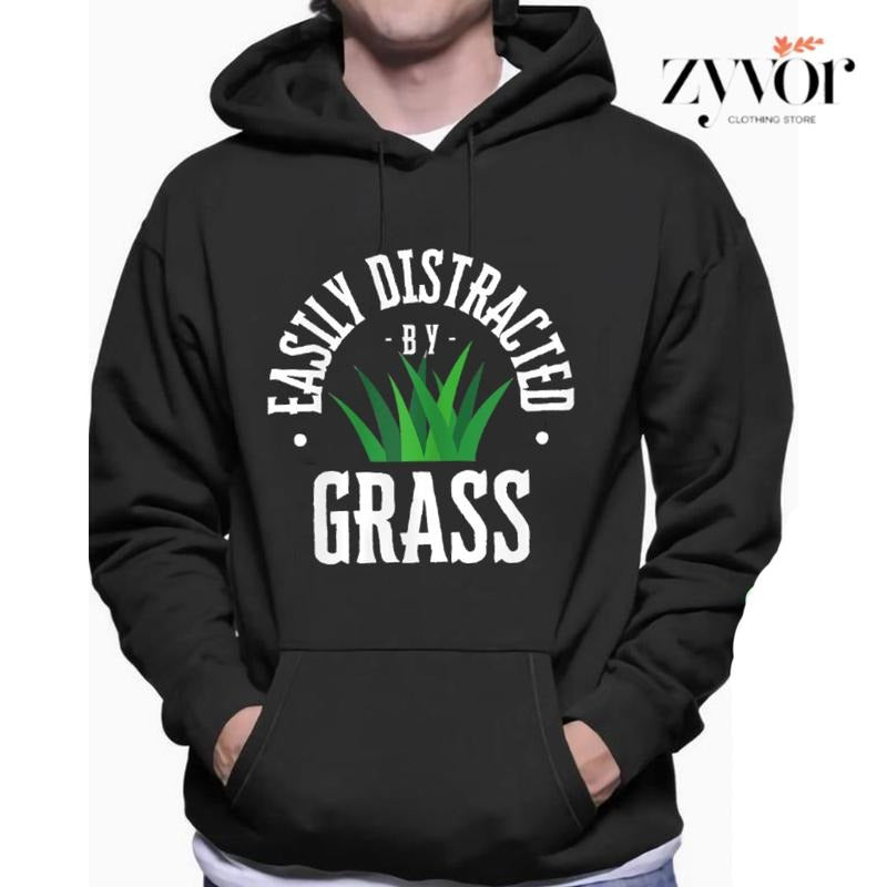 Easily Distracted Grass Funny Casual Fleece Fabric - Adult & Kids T-Shirts, Sweatshirts & Hoodies apparel design preview 1