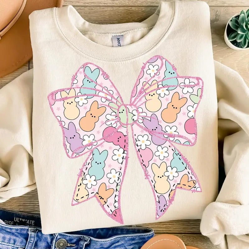 Easter Coquette Bow Cute Peeps Happy Spring Glitter - Adult & Kids T-Shirts, Sweatshirts & Hoodies apparel design preview 1