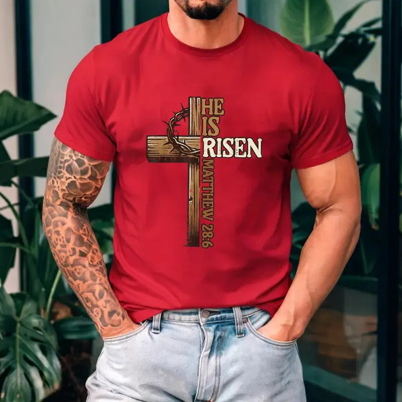 Easter Cross He Is Risen Pure Cotton Casual Crew Neck - Adult & Kids T-Shirts, Sweatshirts & Hoodies apparel design preview 1