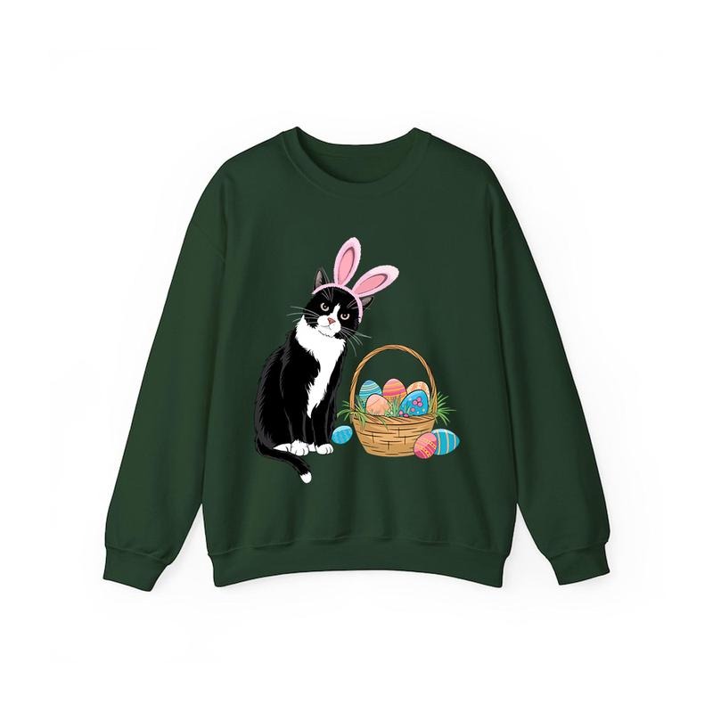 Easter Day Cat Bunny Ears Eggs Casual Fleece Tops - Adult & Kids T-Shirts, Sweatshirts & Hoodies apparel design preview 1